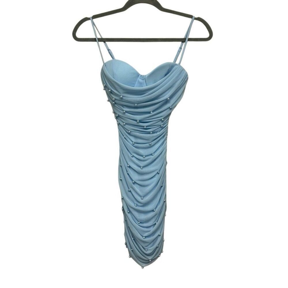 Windsor Mellie faux pearl mesh blue mesh mini dress size XS